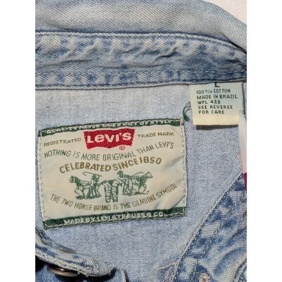 Vintage Levi’s Denim Shirt Mens L Brazil Made Western Workwear Two-Pocket Blue - Picture 6 of 14